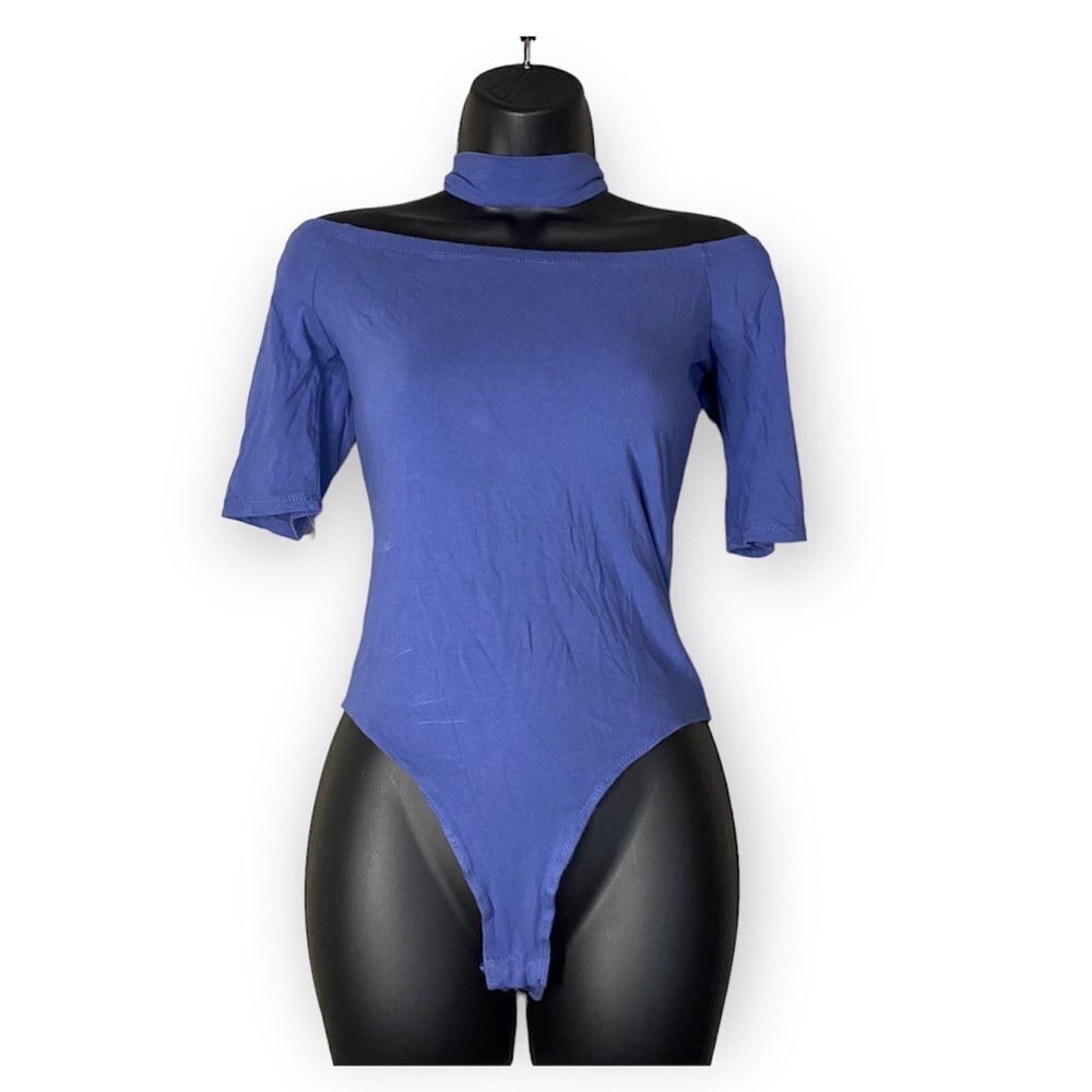 Ambiance Blue Off Shoulder Neck Short Sleeve Bodysuit
